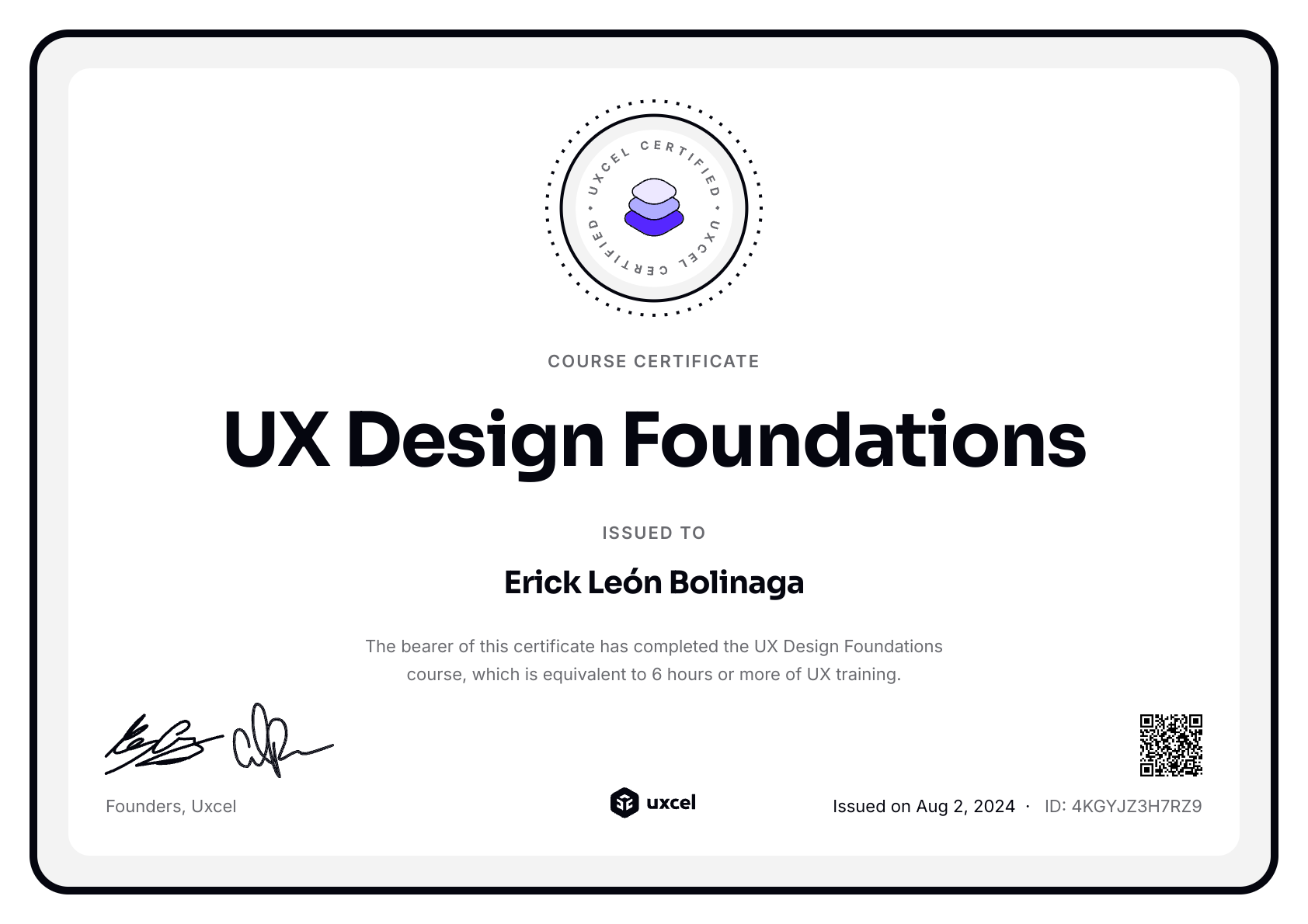 Erick León Bolinaga's certificate